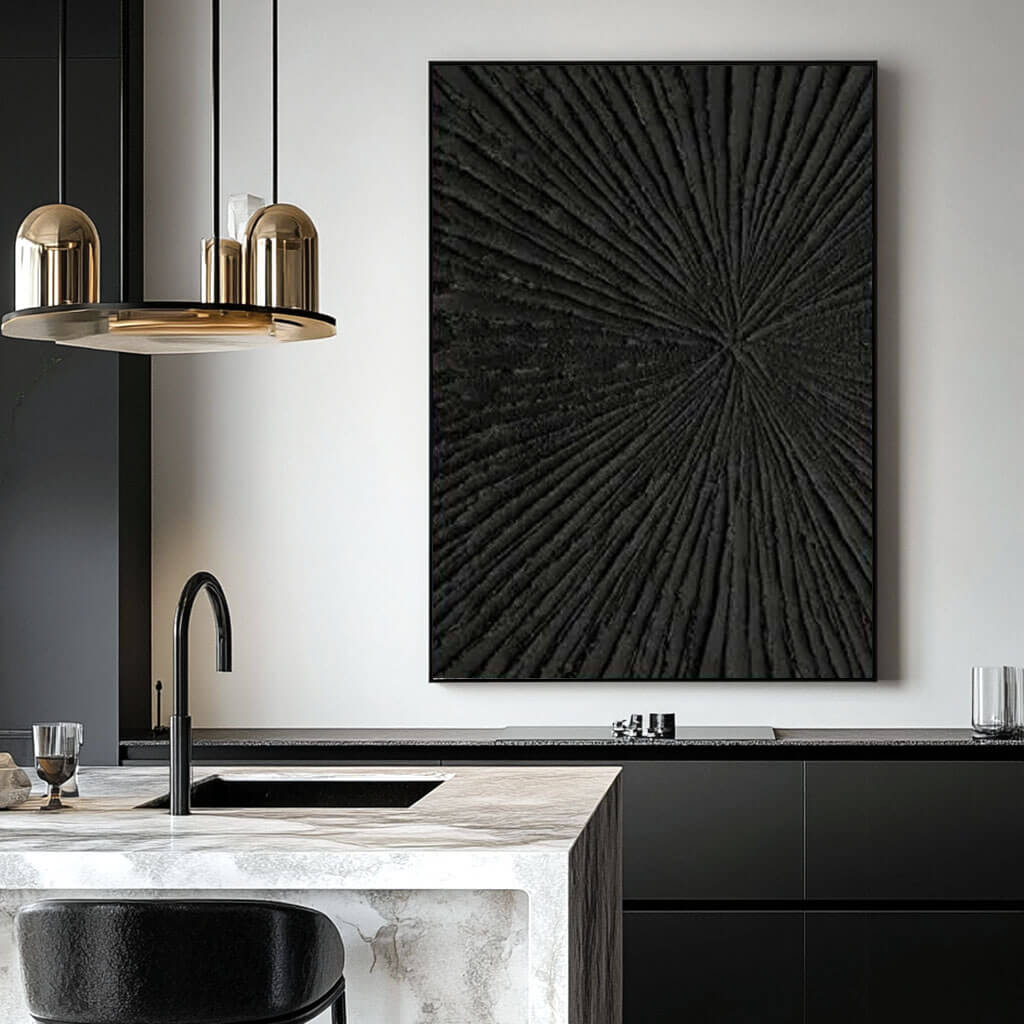Black 3D Textured Canvas Wall Art | Abstract Radial Design #AA 380