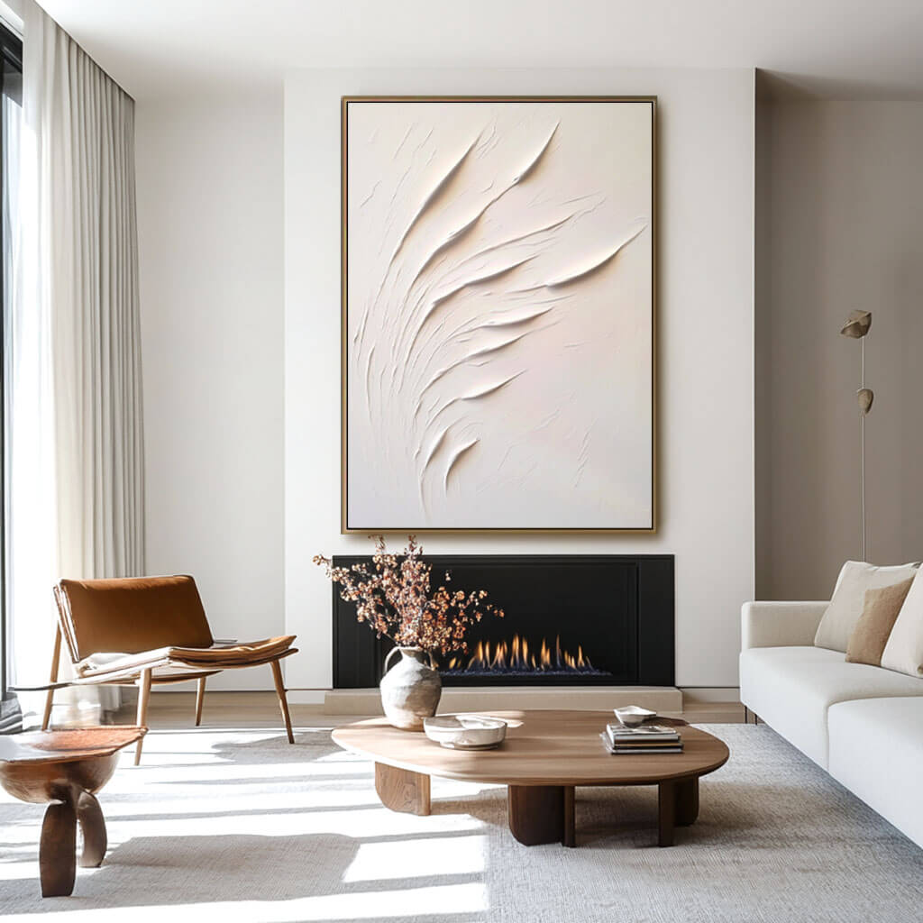 Minimalist White Reeds Textured Canvas Art | Modern Relief Painting #JJ 435