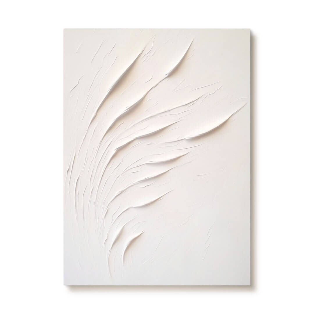 Minimalist White Reeds Textured Canvas Art | Modern Relief Painting #JJ 435