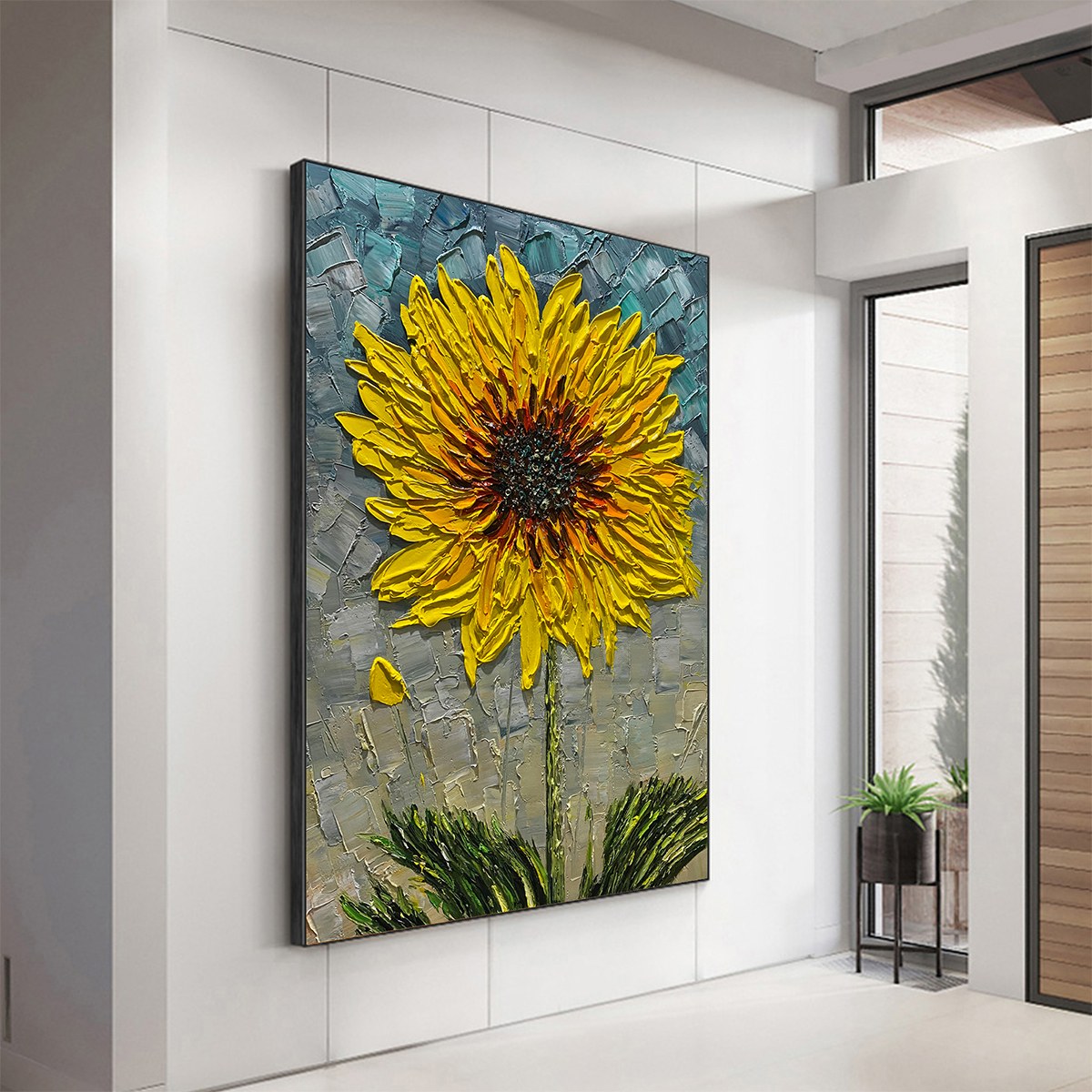 Textured 3D Sunflower Painting | Yellow Impasto Floral Art #AA 144