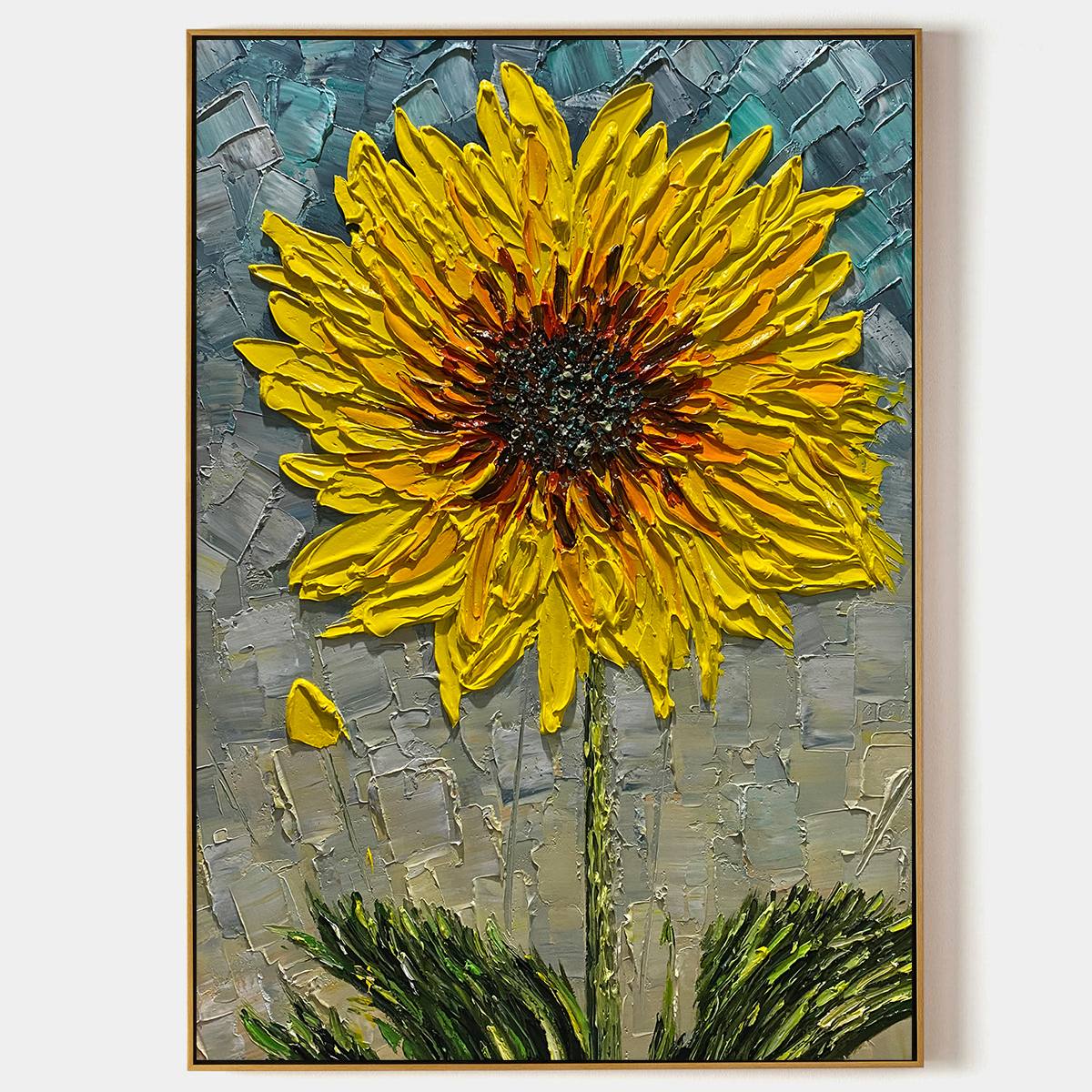 Textured 3D Sunflower Painting | Yellow Impasto Floral Art #AA 144