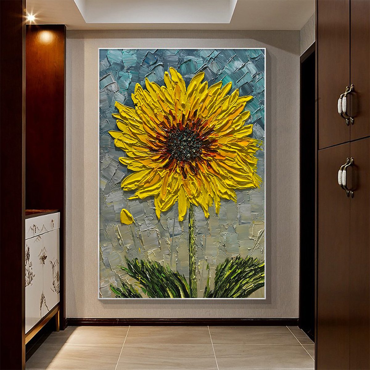 Textured 3D Sunflower Painting | Yellow Impasto Floral Art #AA 144