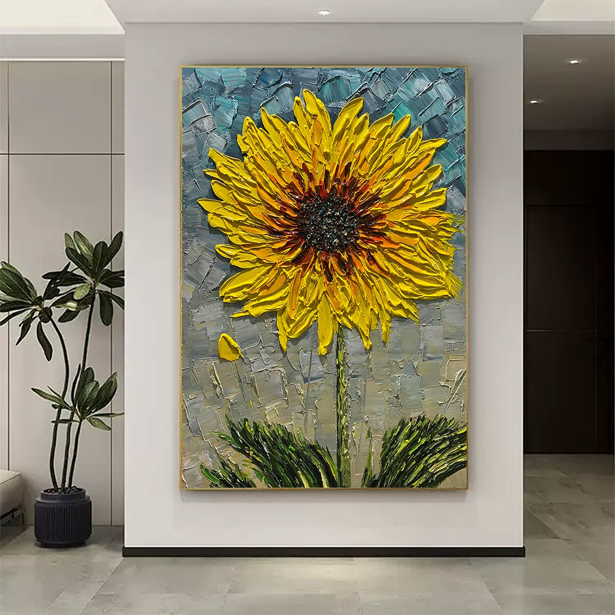 Textured 3D Sunflower Painting | Yellow Impasto Floral Art #AA 144