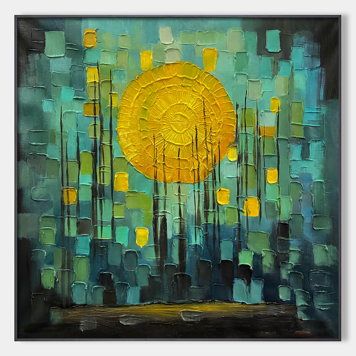 Luminous Sun Over City Art | Magical Abstract Painting #AA 146