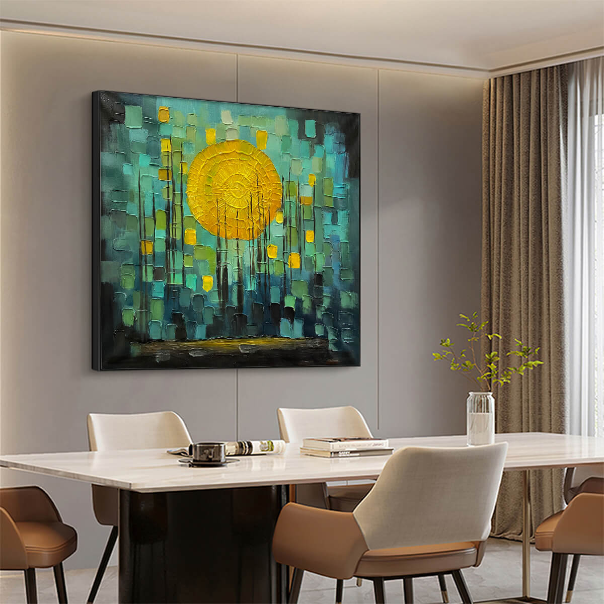Luminous Sun Over City Art | Magical Abstract Painting #AA 146