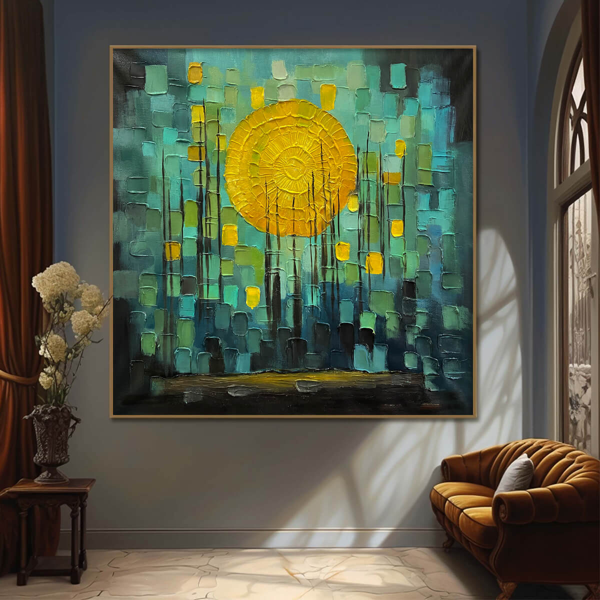 Luminous Sun Over City Art | Magical Abstract Painting #AA 146