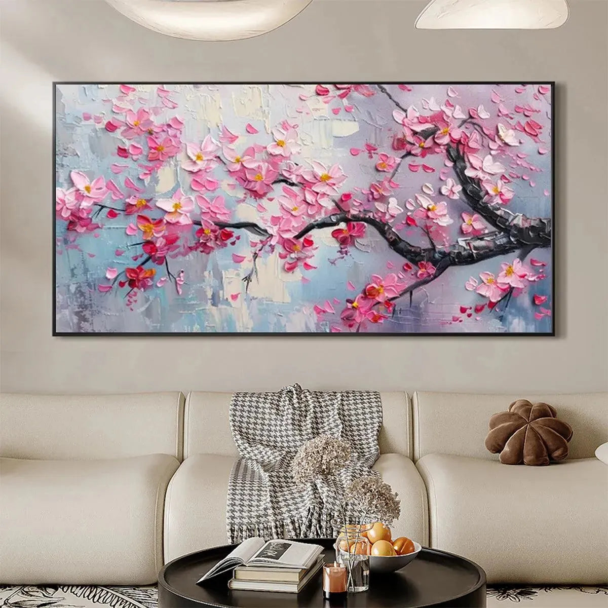 Pink Cherry Blossom Canvas Wall Art | Panoramic Sakura Print #AA 401