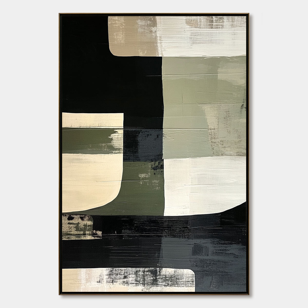 Textured Abstract Painting | Green, Black & Beige Canvas #AA 216