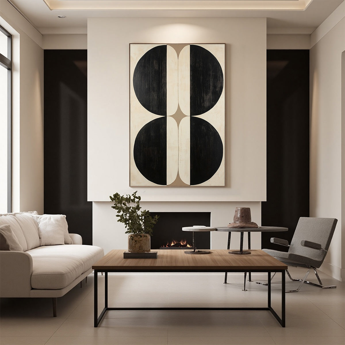 Sophisticated Abstract Painting | Elegant Black & Beige Wall Art #AA 096