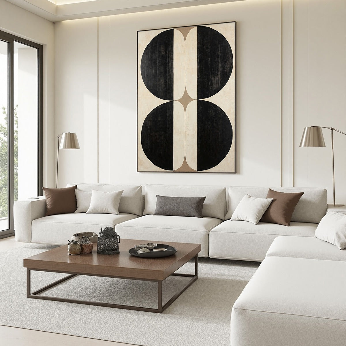 Sophisticated Abstract Painting | Elegant Black & Beige Wall Art #AA 096