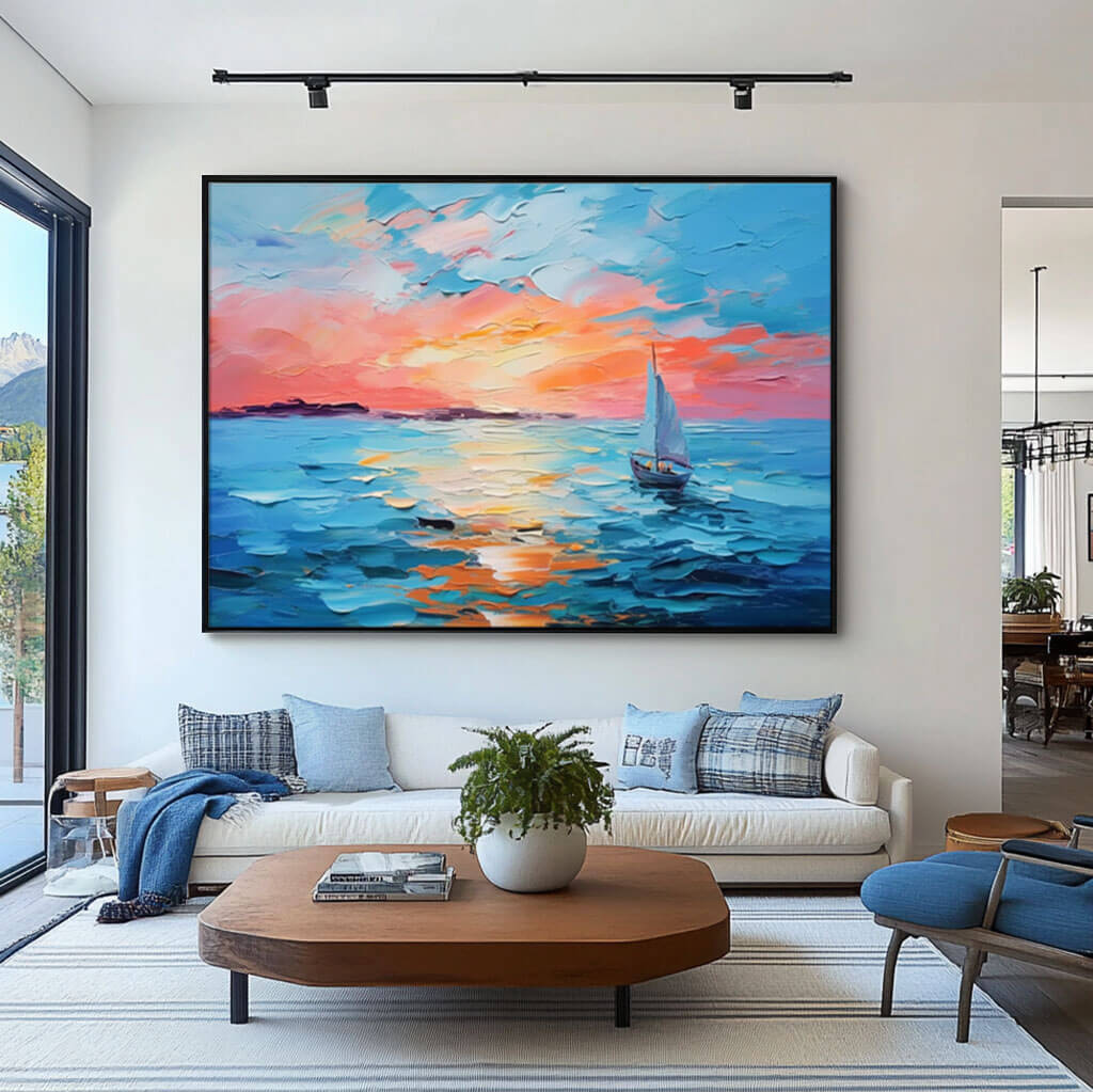 Vibrant Sunset Seascape | Colorful Sailboat Painting #AA 066