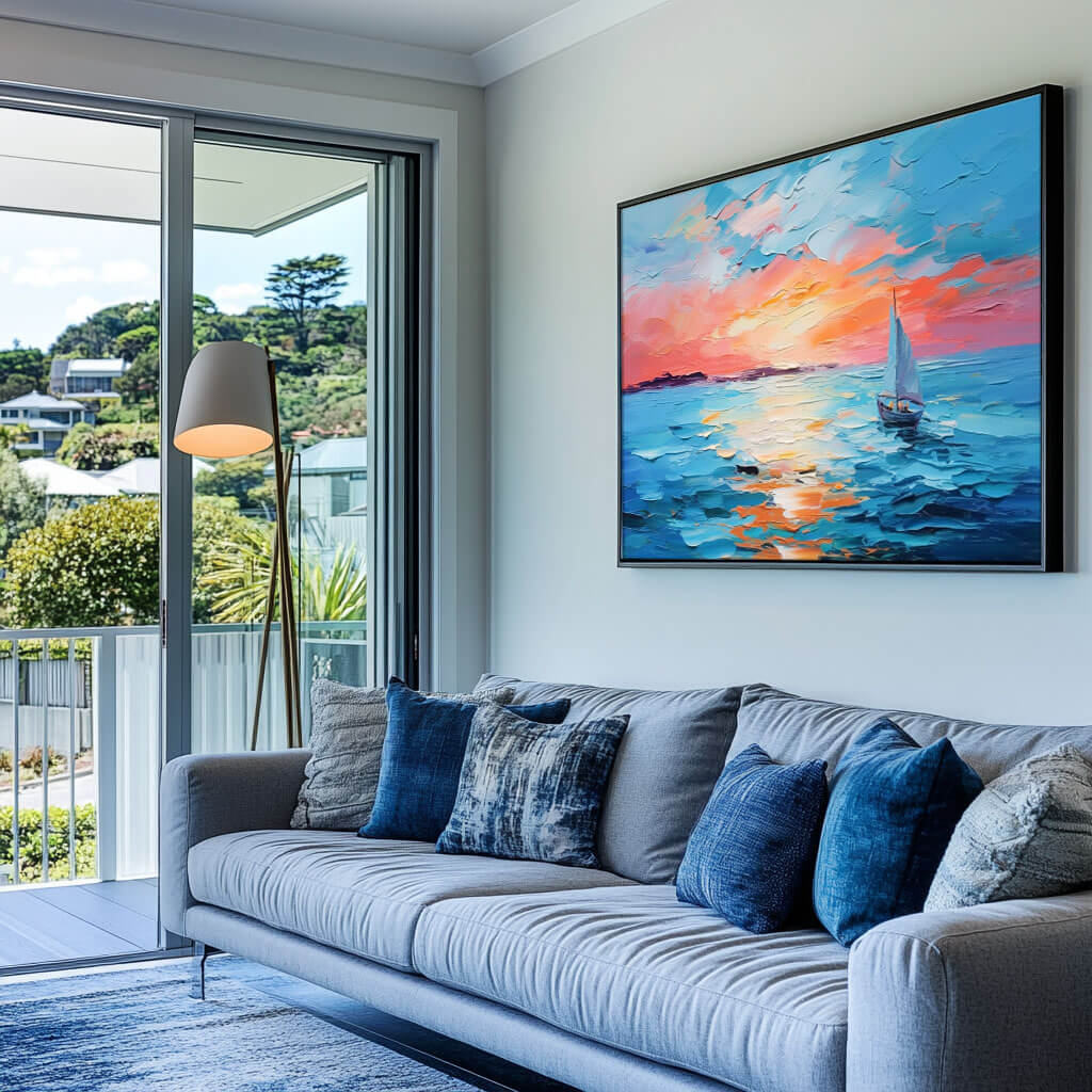 Vibrant Sunset Seascape | Colorful Sailboat Painting #AA 066