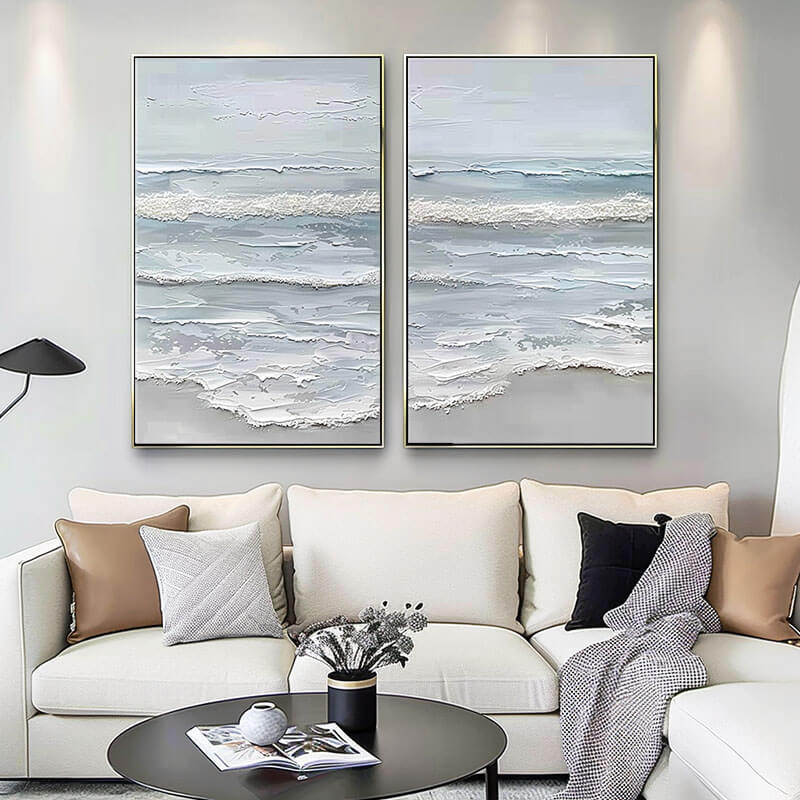 Textured 3D Seascape Diptych | Set of 2 Ocean Wall Art #AA 068