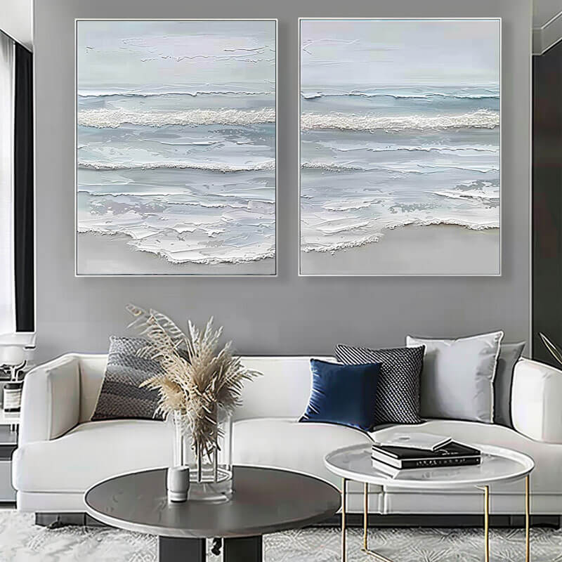 Textured 3D Seascape Diptych | Set of 2 Ocean Wall Art #AA 068