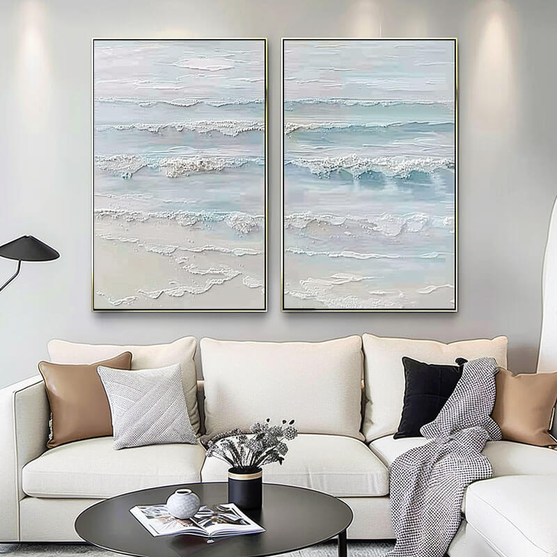 Textured 3D Seascape Diptych | Set of 2 Ocean Wall Art #AA 251