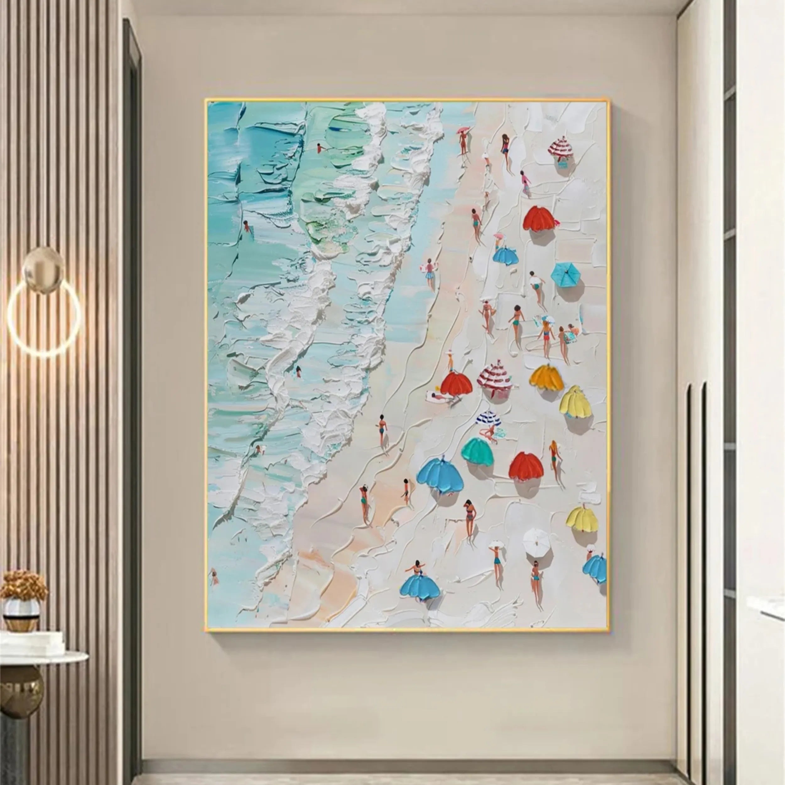 Textured Beach Scene Painting | Large 3D Aerial View Wall Art #ZZ 131