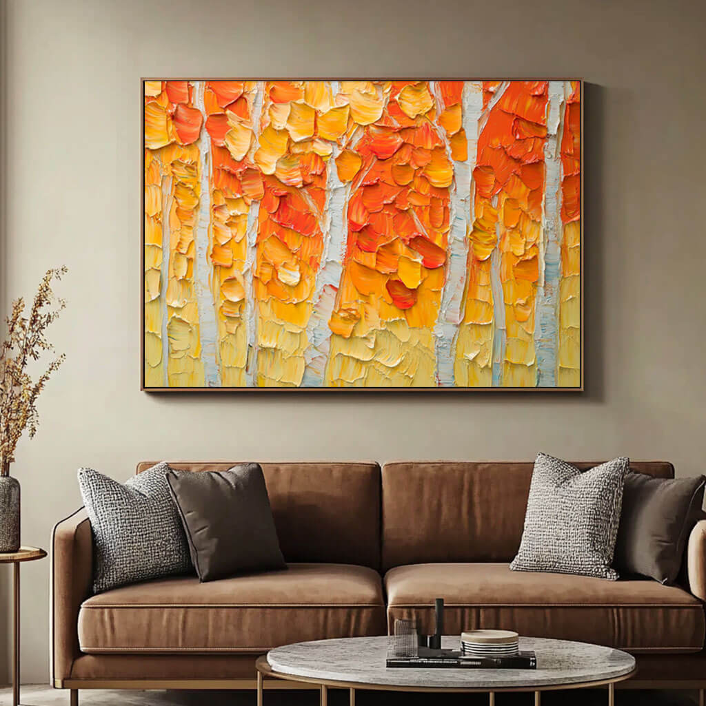 Golden Autumn Tree Hand-Painted Oil Painting | Textured Landscape #JJ 432