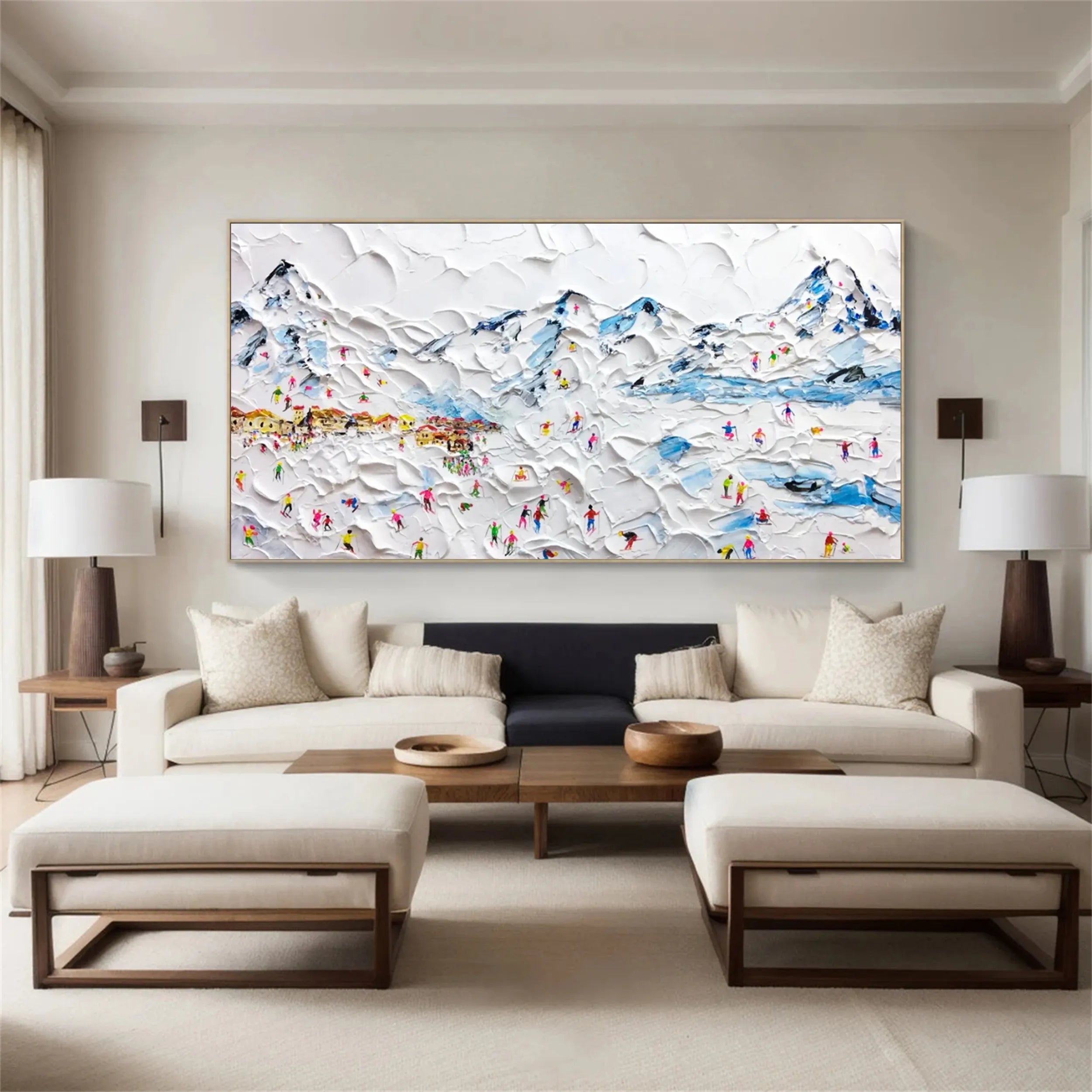 Textured Skiing Wall Art | Modern Ski Resort Painting #JJ 389