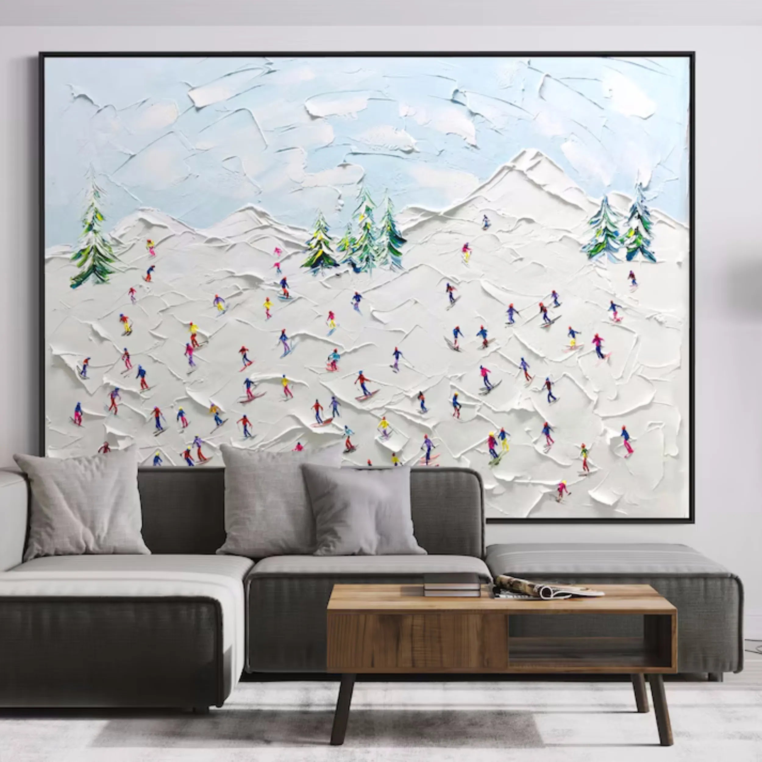 Snowbound Skiing Abstract Wall Decor Landscape Sport Art Painting Canvas #JJ 393