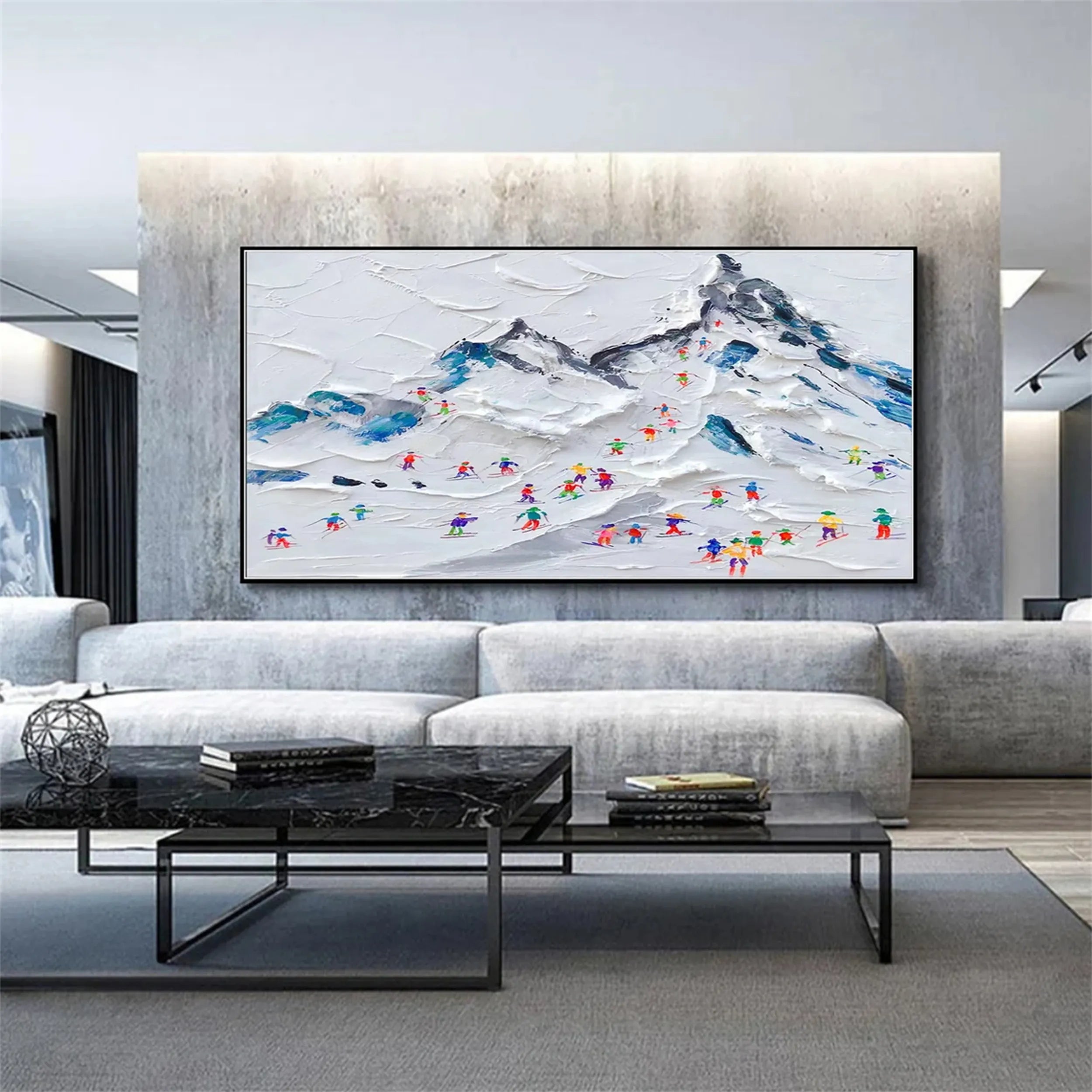 Powder Day – Abstract Ski Landscape Sport Art Painting Canvas #JJ 392