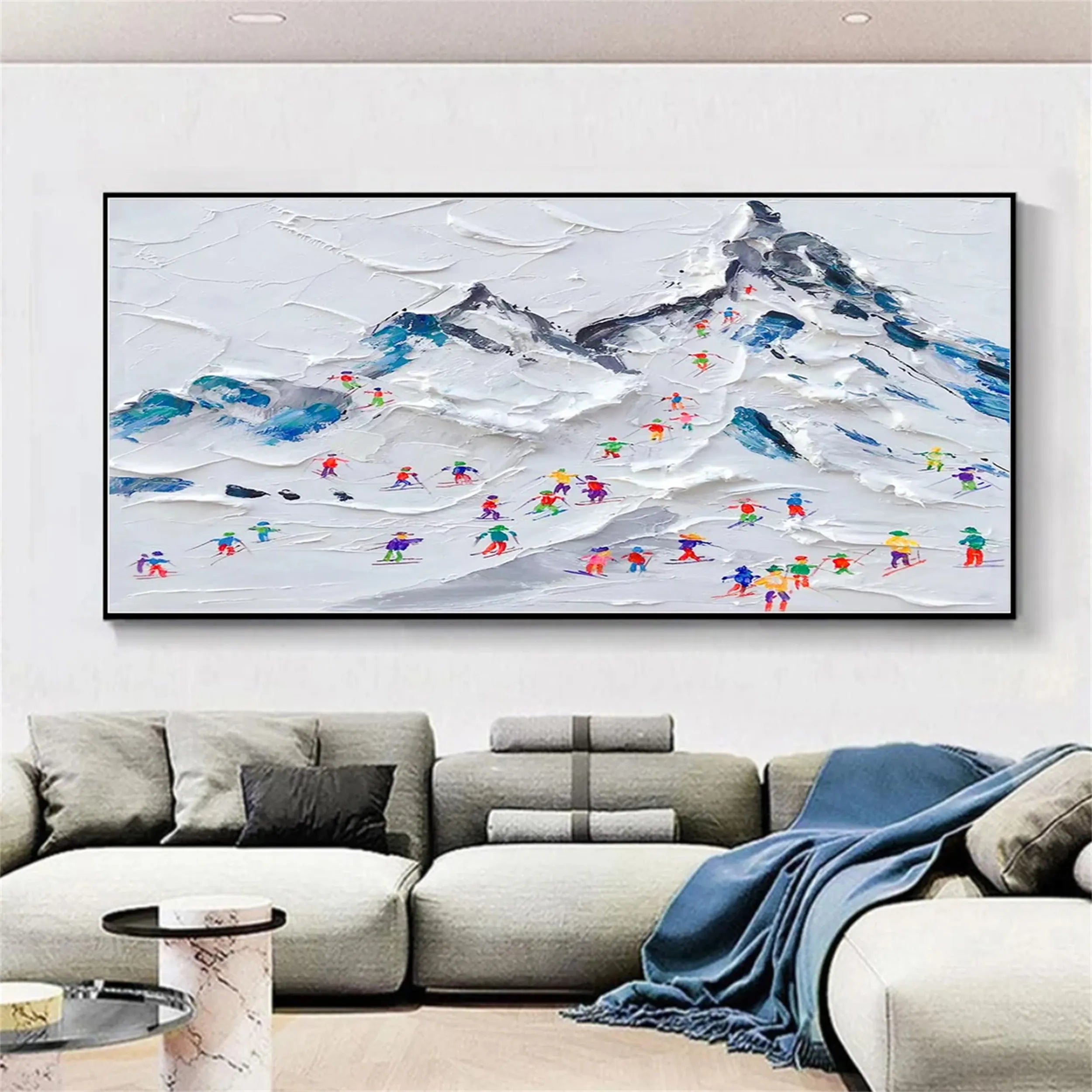 Powder Day – Abstract Ski Landscape Sport Art Painting Canvas #JJ 392