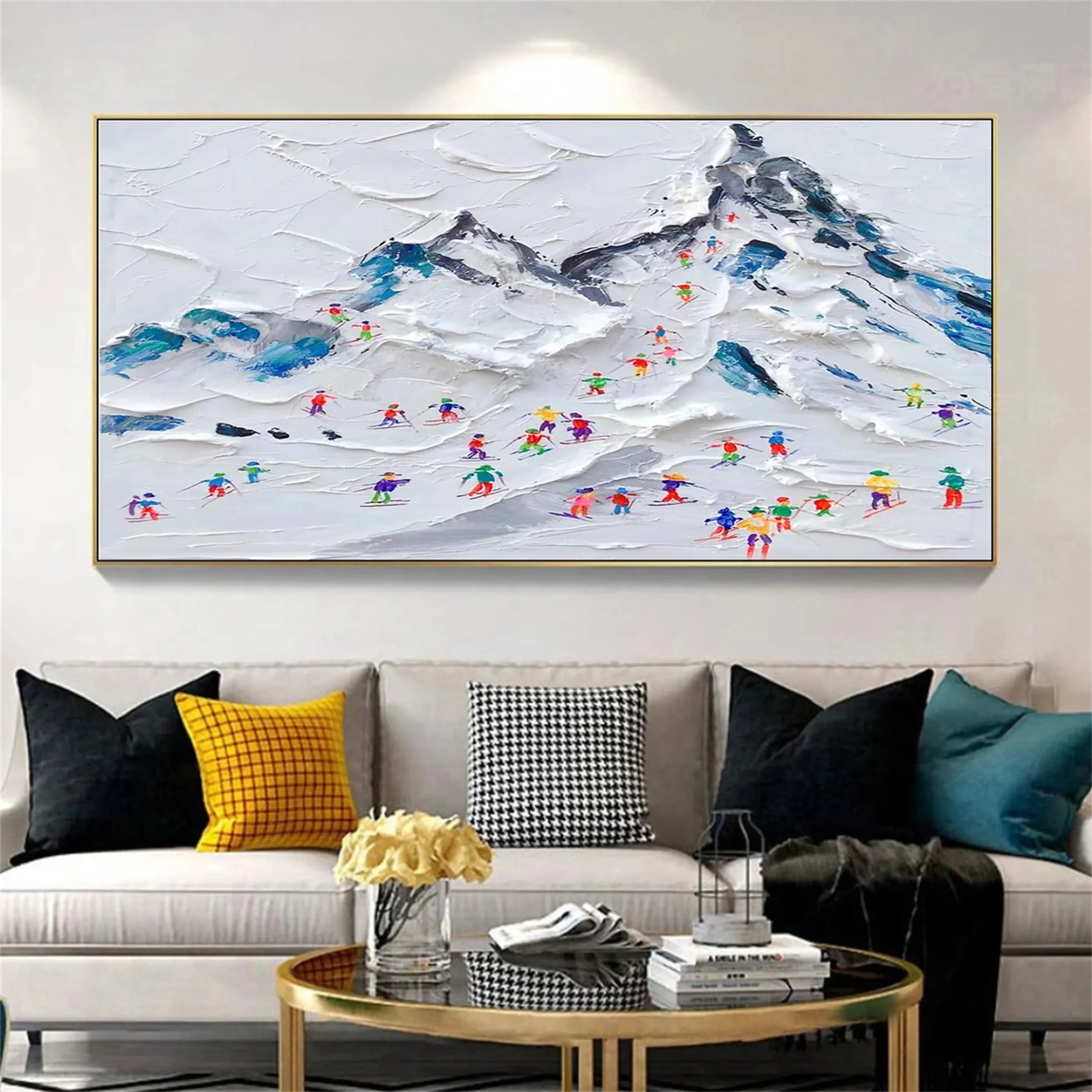 Powder Day – Abstract Ski Landscape Sport Art Painting Canvas #JJ 392