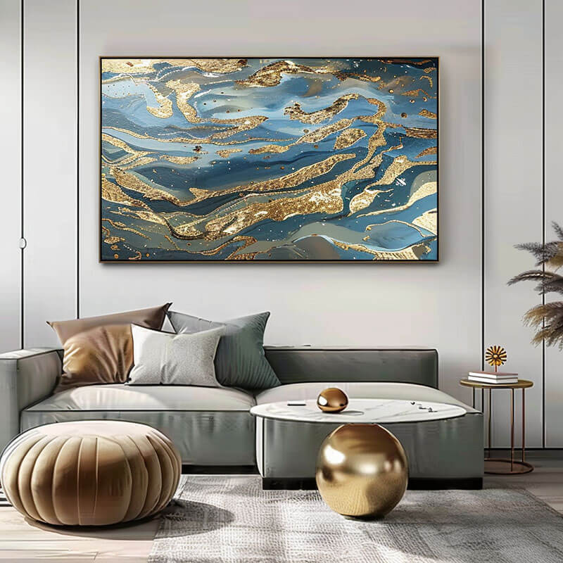 Blue and Gold Abstract Canvas Wall Art | Modern Luxury Print #AA 366