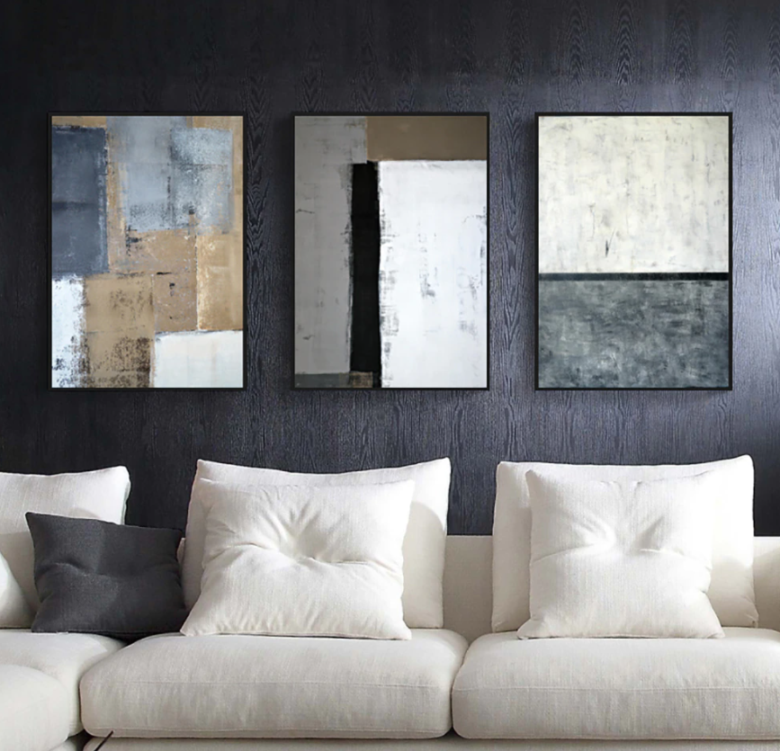 3 Piece Abstract Wall Art Set | Large Neutral Geometric Canvas #ZZ 265