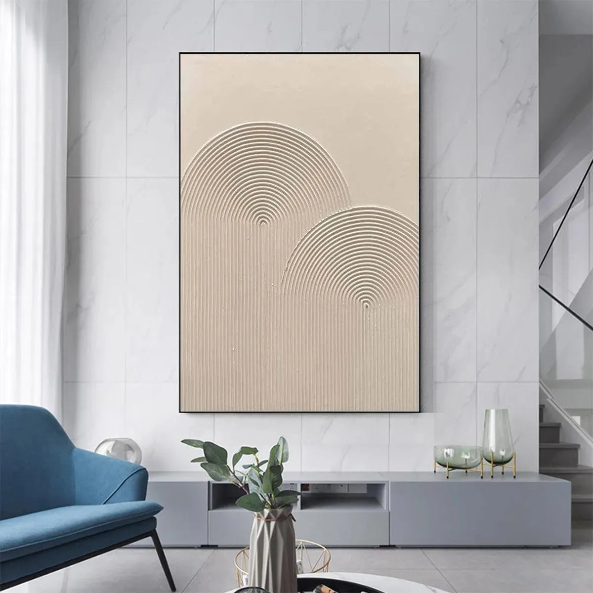 Beige Combed Plaster Art Canvas | Textured Minimalist Wall Art #AA 097