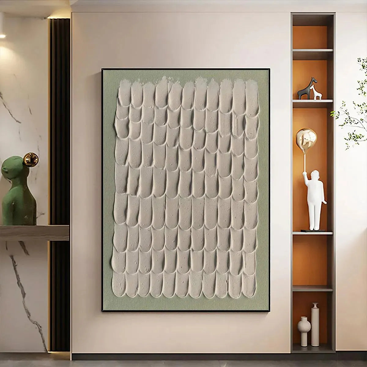 Textured Abstract Art | Sage Green & Beige Painting for Home Decor #AA 098
