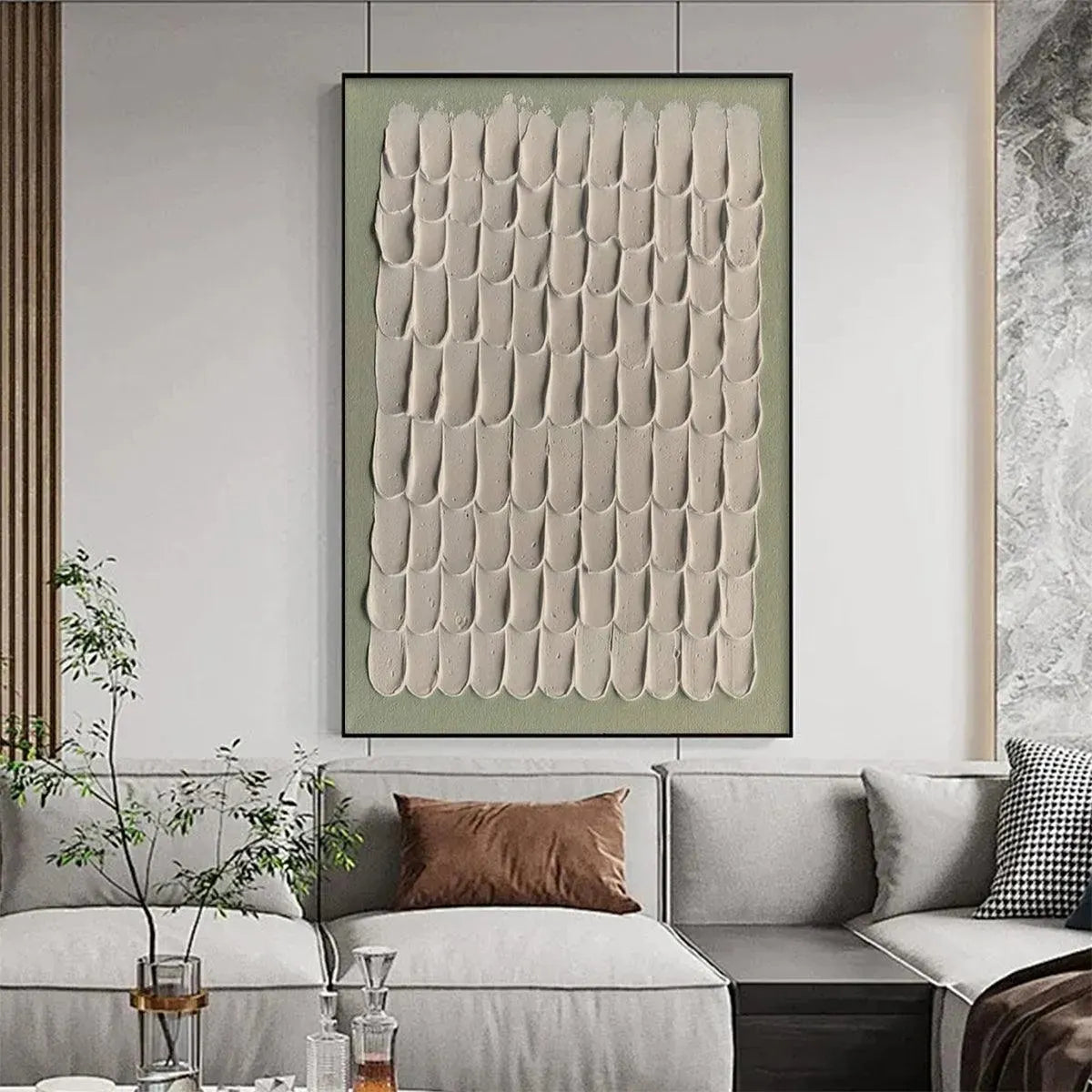 Textured Abstract Art | Sage Green & Beige Painting for Home Decor #AA 098