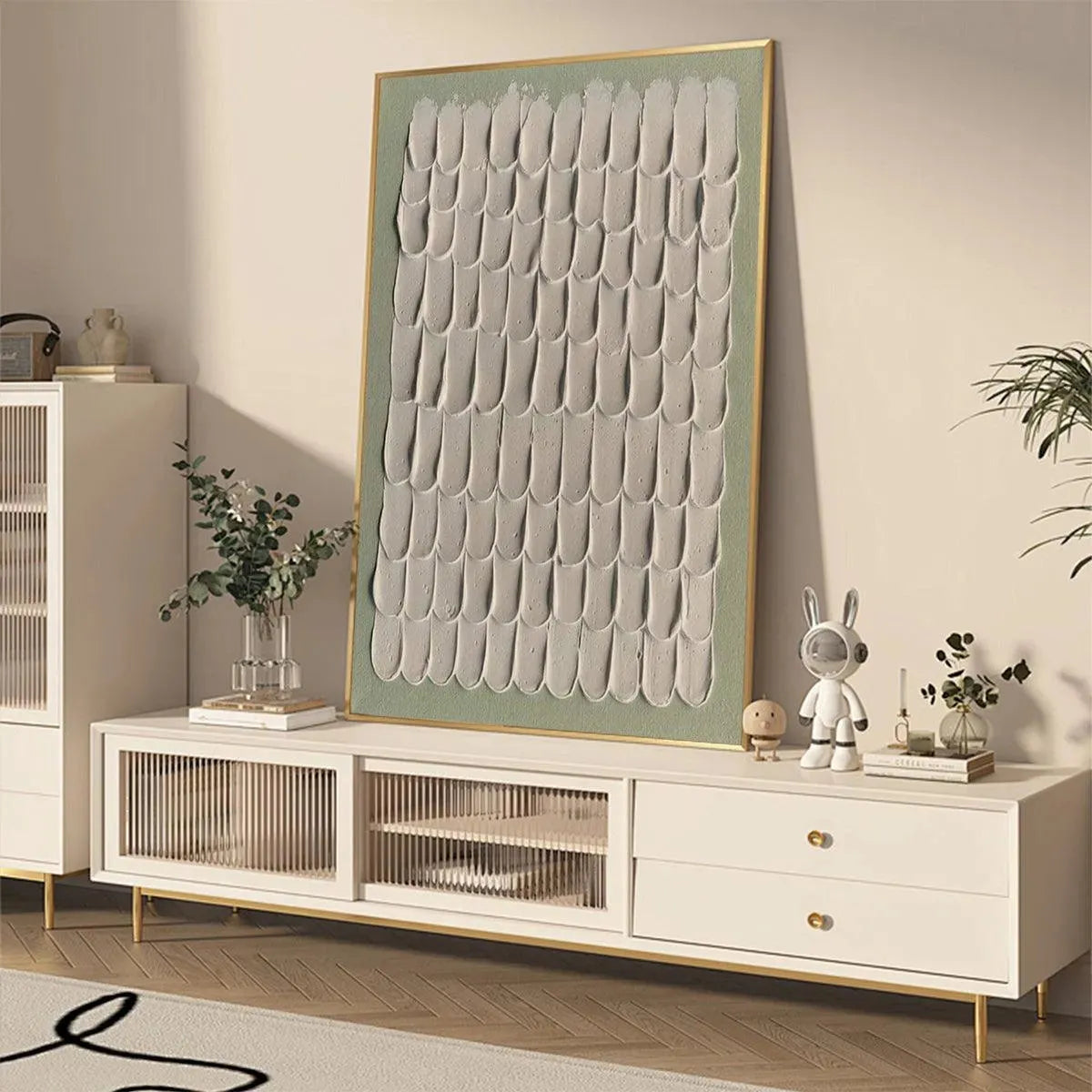 Textured Abstract Art | Sage Green & Beige Painting for Home Decor #AA 098