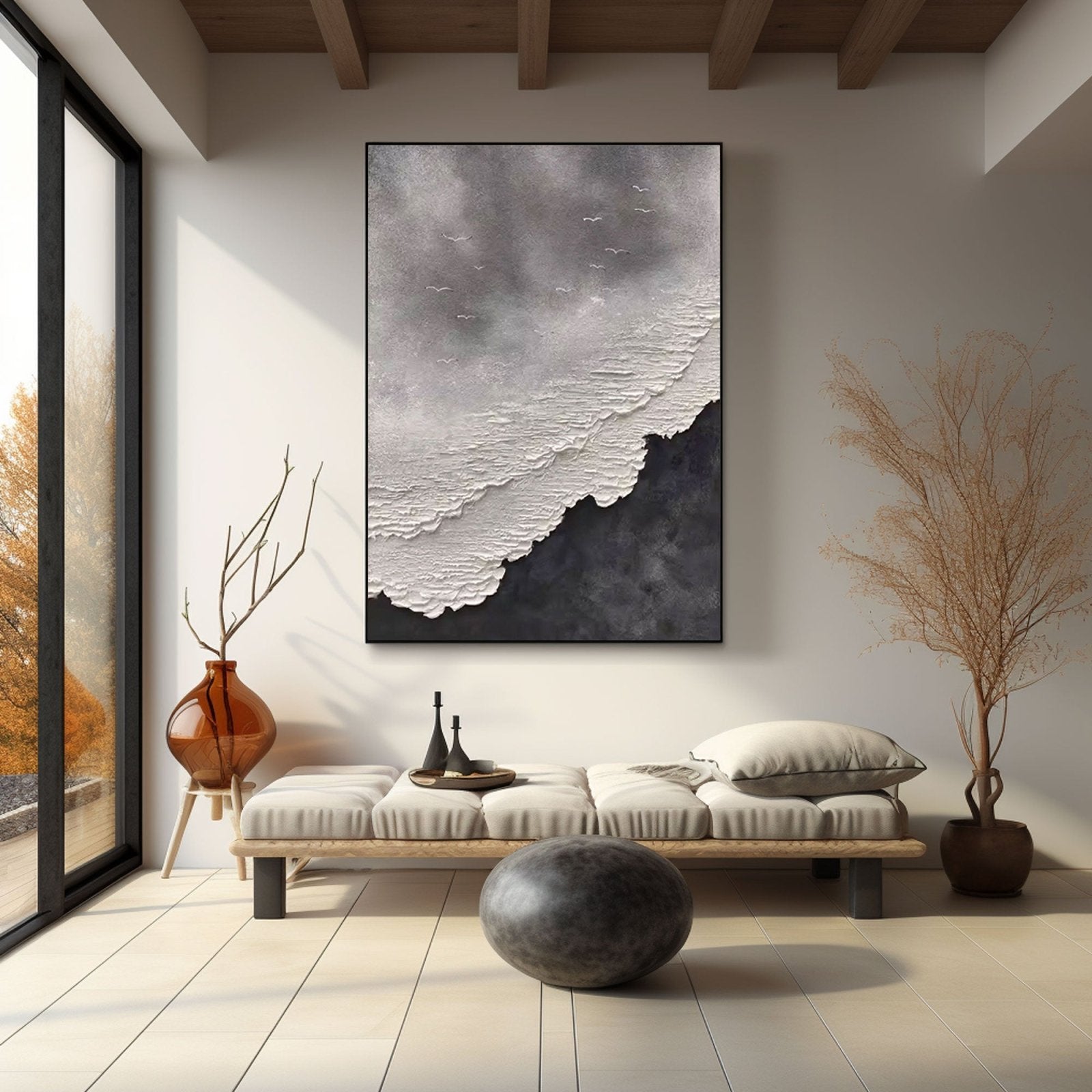 Original Black and White Wave Painting | Textured Abstract Ocean Art #TC 190