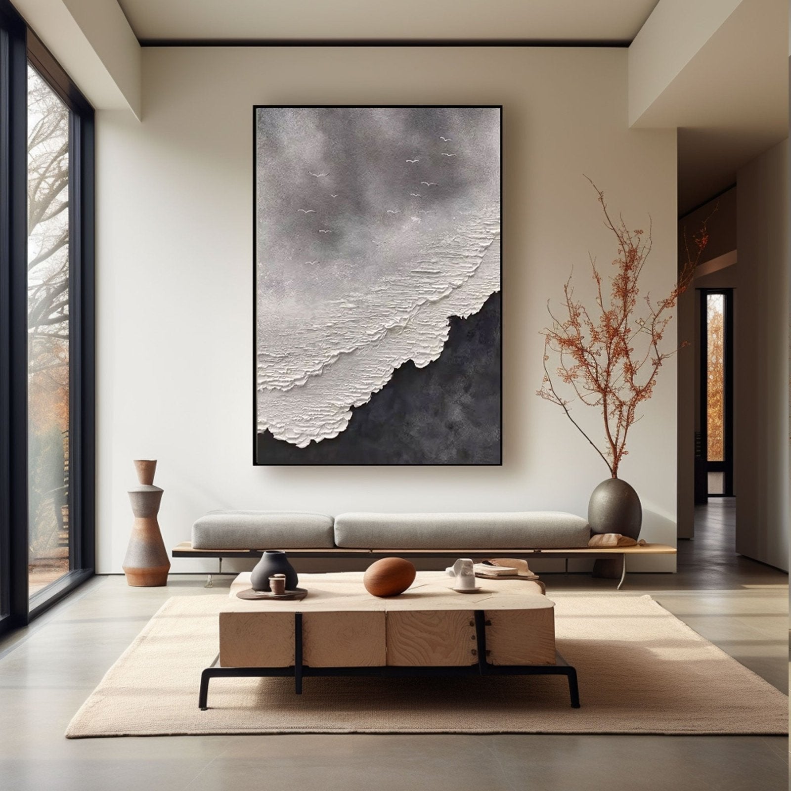 Original Black and White Wave Painting | Textured Abstract Ocean Art #TC 190