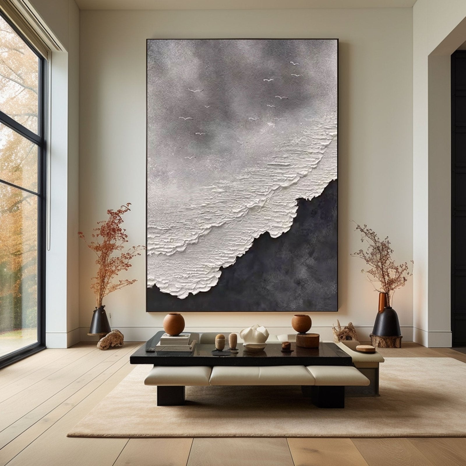 Original Black and White Wave Painting | Textured Abstract Ocean Art #TC 190