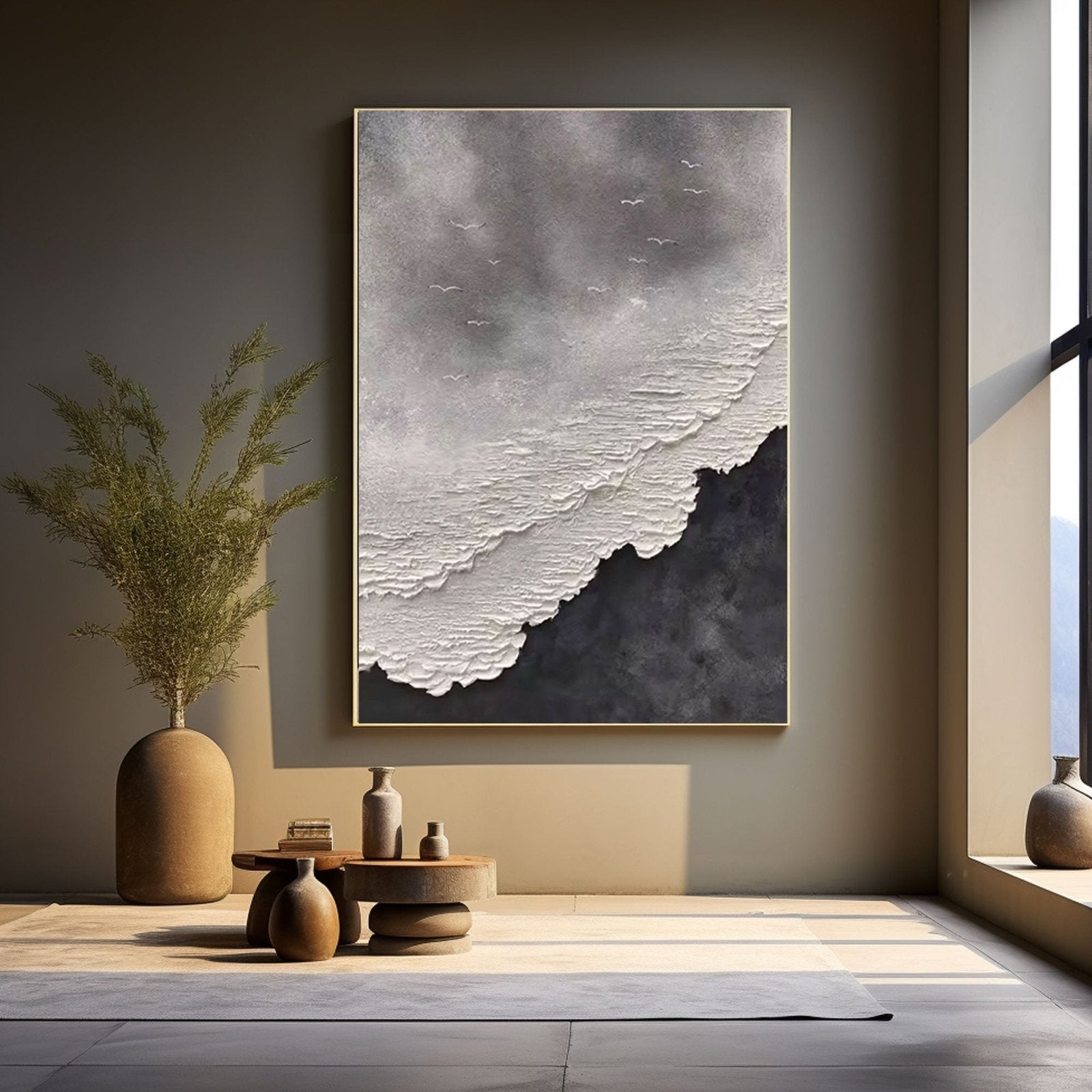 Original Black and White Wave Painting | Textured Abstract Ocean Art #TC 190