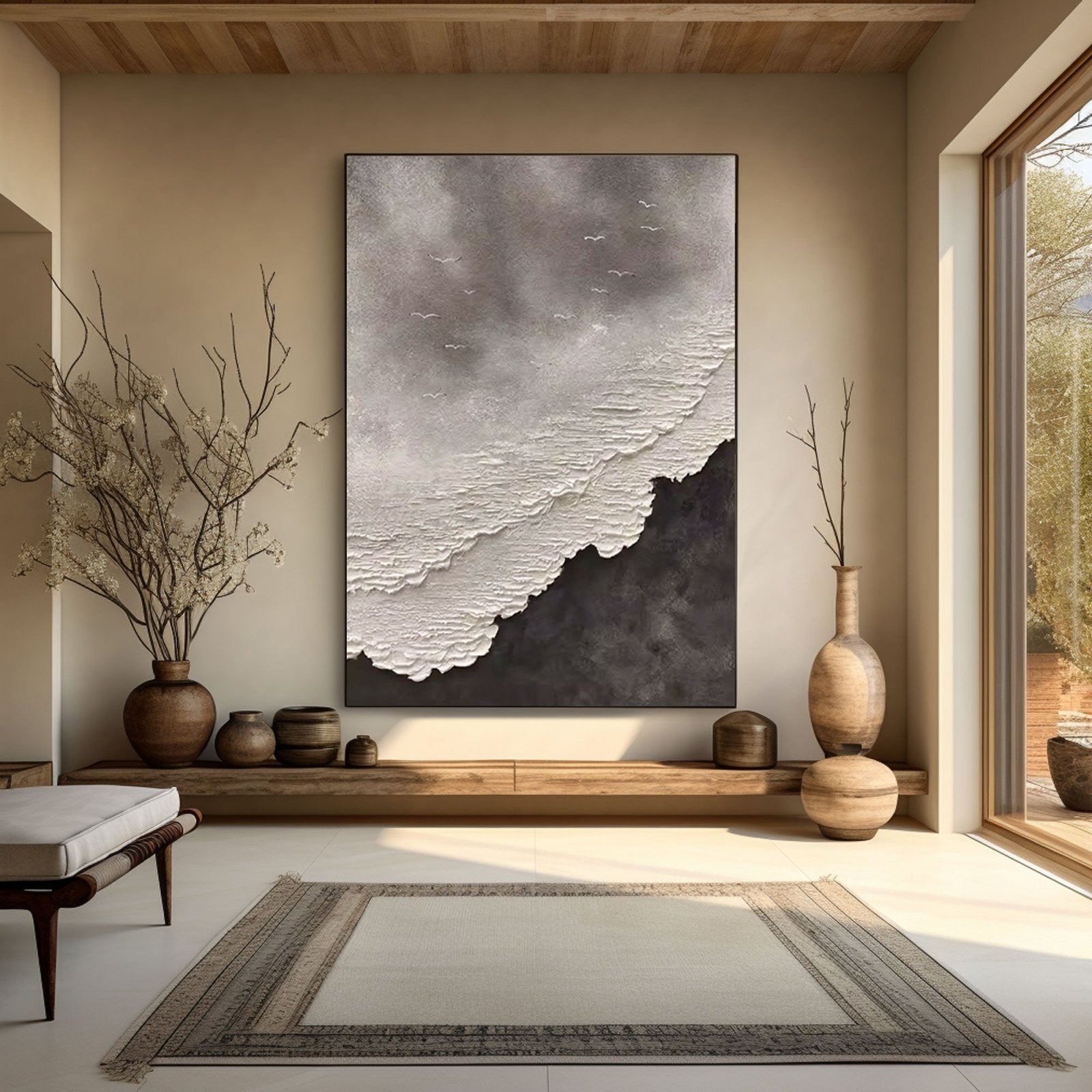 Original Black and White Wave Painting | Textured Abstract Ocean Art #TC 190