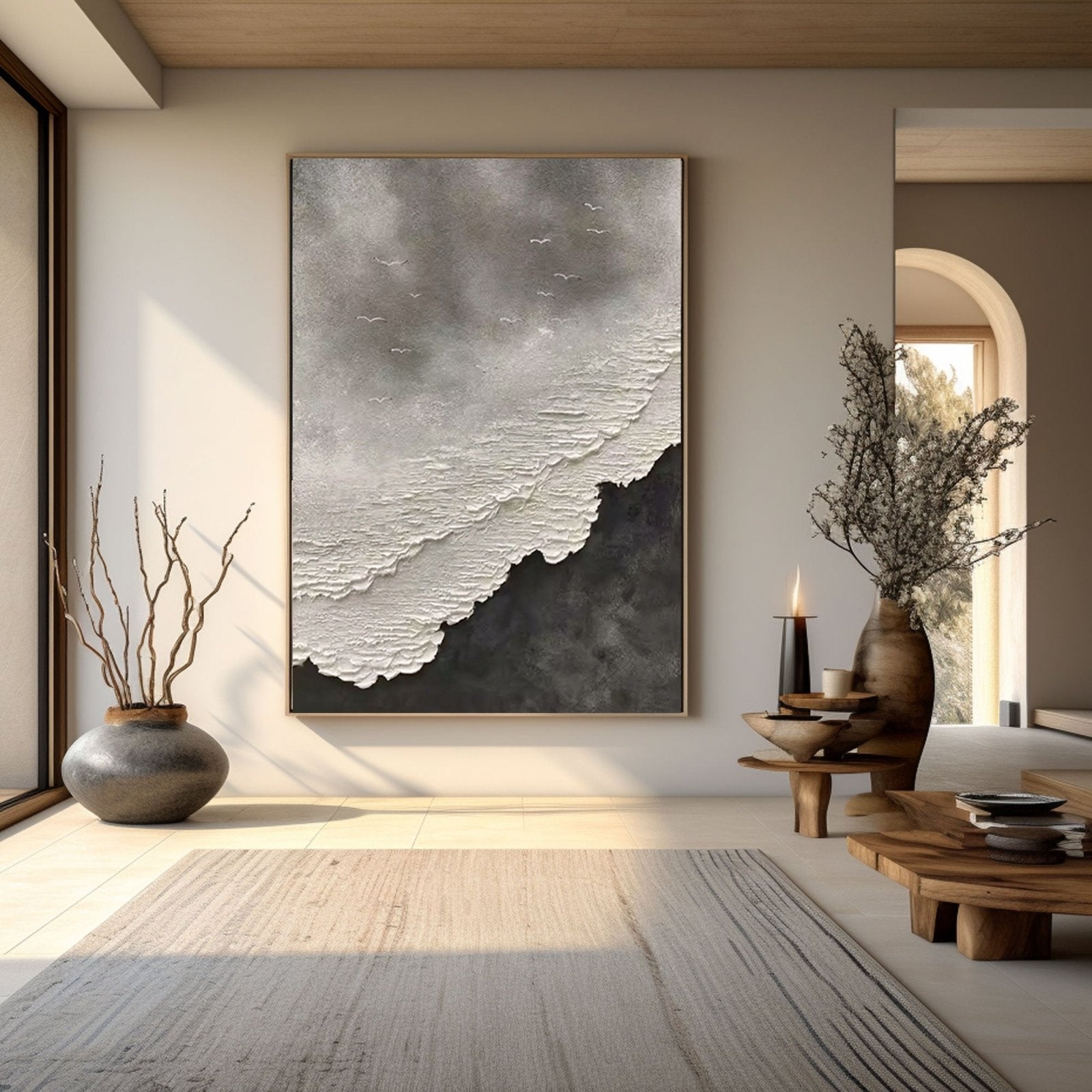 Original Black and White Wave Painting | Textured Abstract Ocean Art #TC 190
