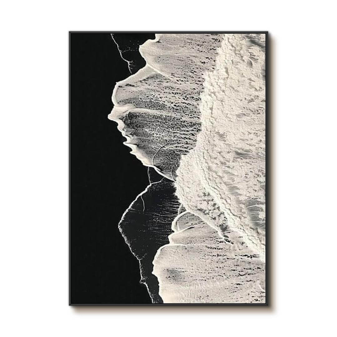 Black Sand Beach Aerial View Canvas Art | Abstract Ocean Waves #AA 381