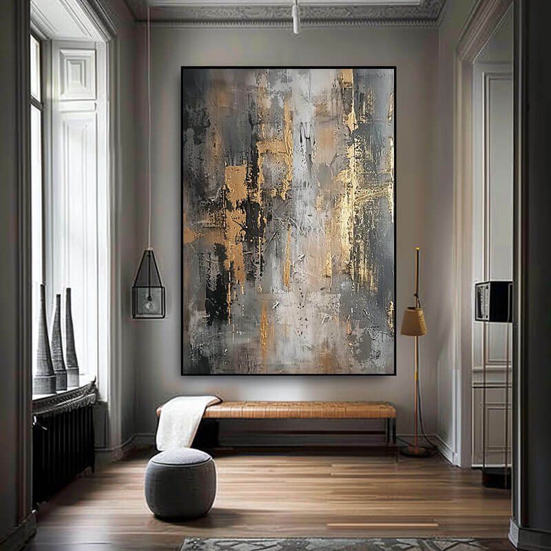 Black, Grey & Gold Abstract Canvas Wall Art | Gold Foil Decor #AA 365