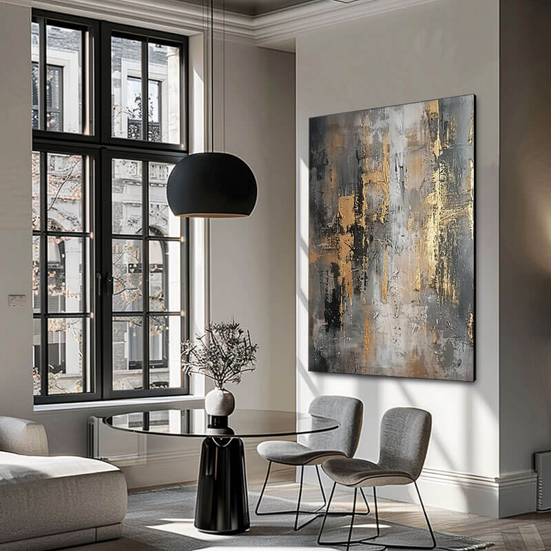 Black, Grey & Gold Abstract Canvas Wall Art | Gold Foil Decor #AA 365