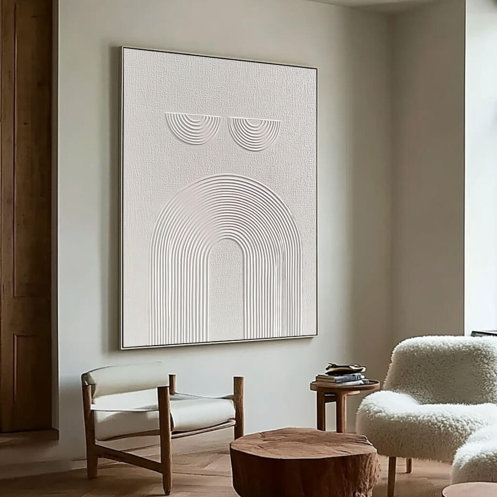 Sculptural White Line Art - Minimalist Abstract Painting #JJ 436