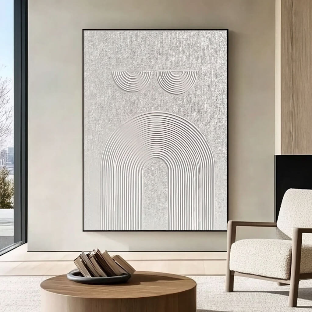 Sculptural White Line Art - Minimalist Abstract Painting #JJ 436