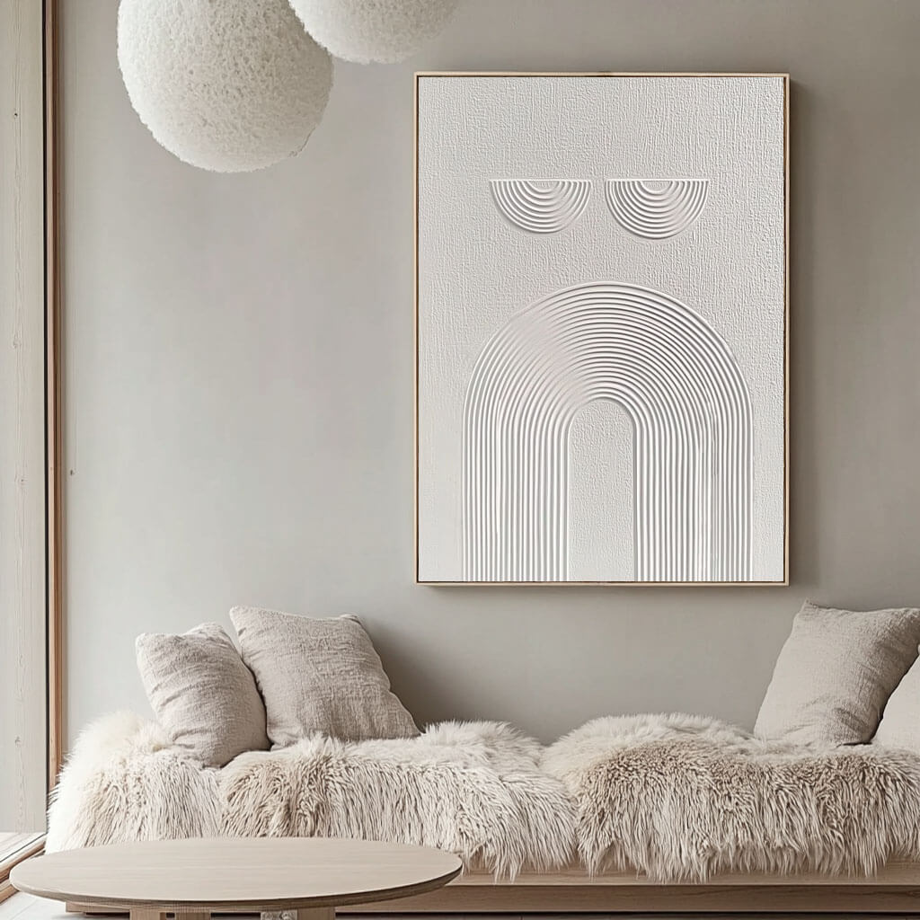 Sculptural White Line Art - Minimalist Abstract Painting #JJ 436