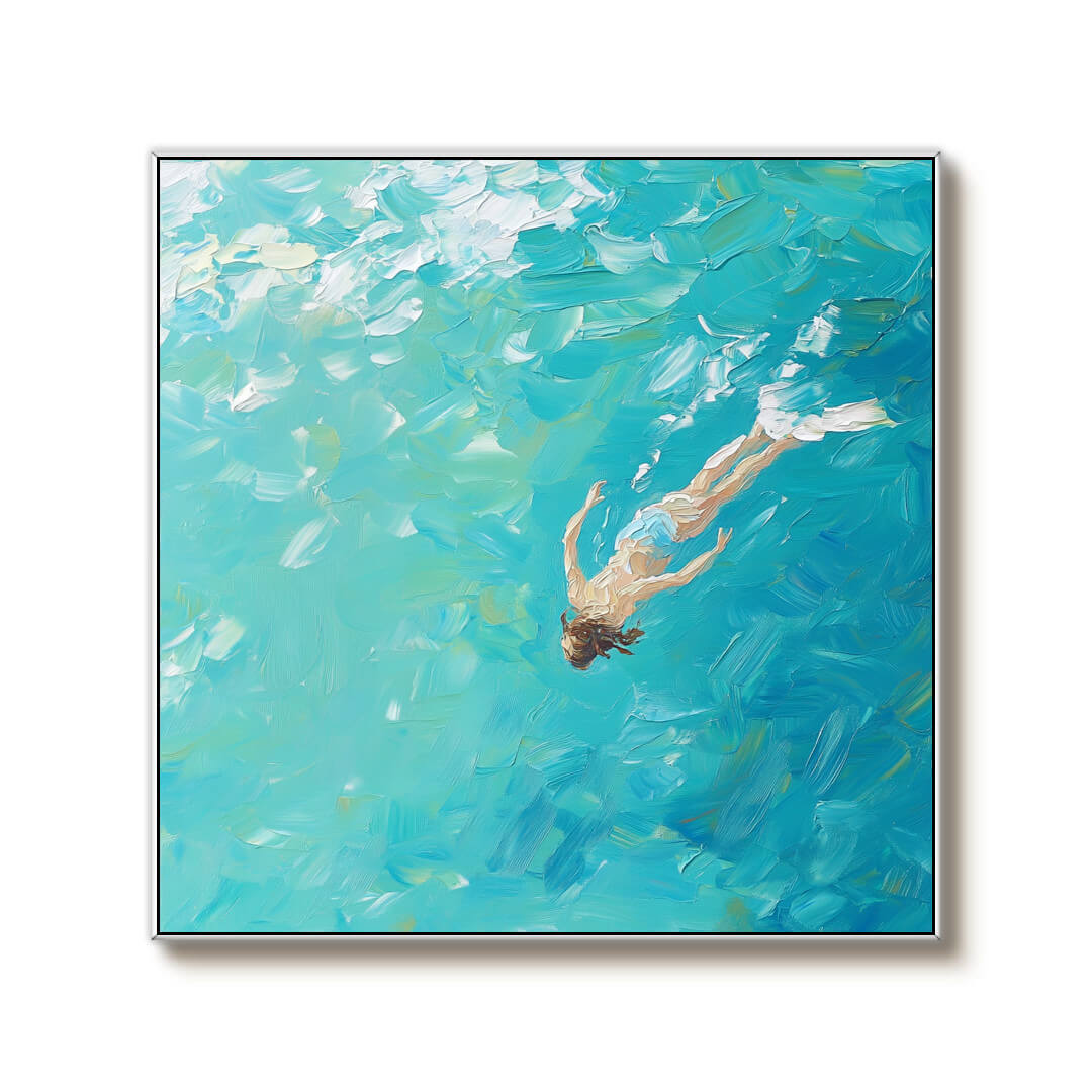 Textured Swimmer Painting | Impasto Ocean Wall Art #AA 071