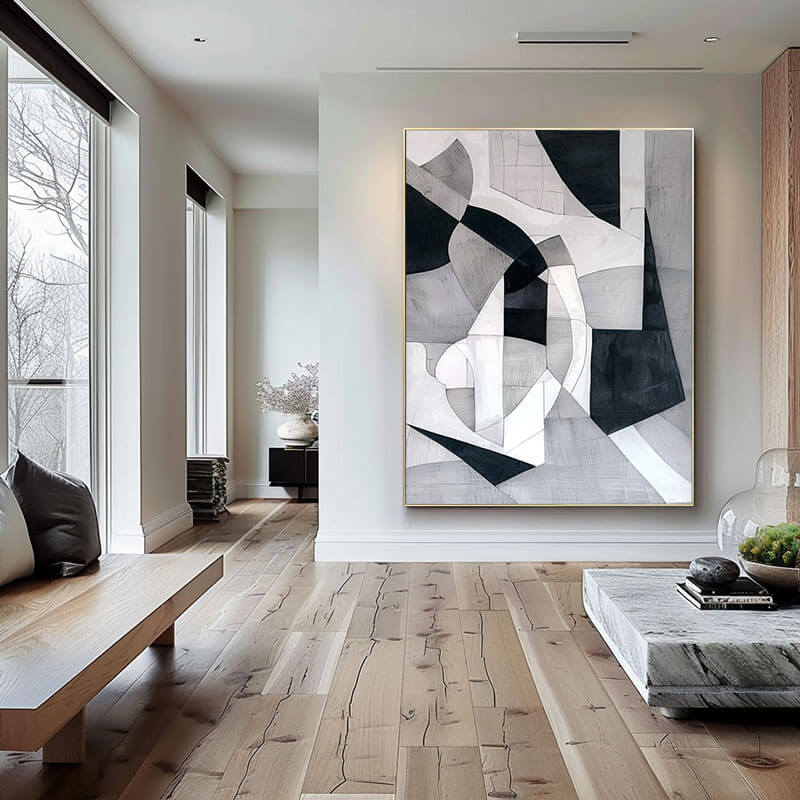 Black and White Geometric Abstract Canvas Art | Modern Wall Decor #AA 396
