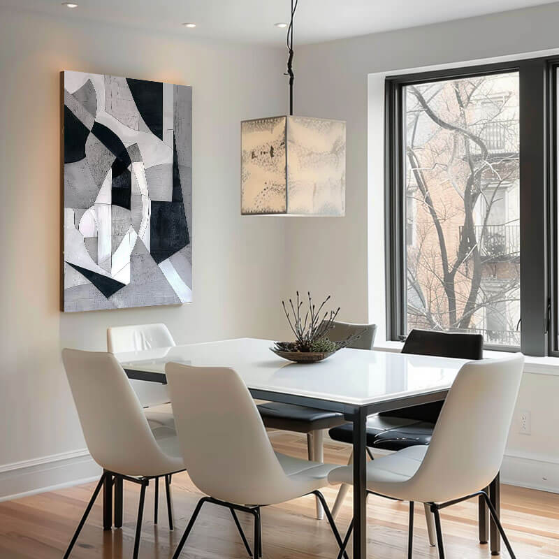 Black and White Geometric Abstract Canvas Art | Modern Wall Decor #AA 396