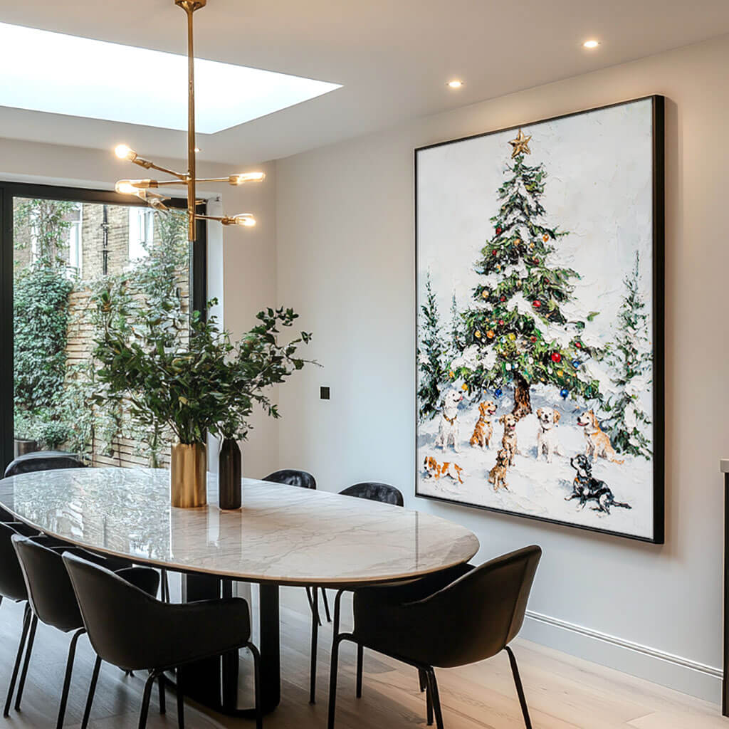 Joyful Family Holiday Art Print | Christmas Dogs Canvas Painting #AA 386