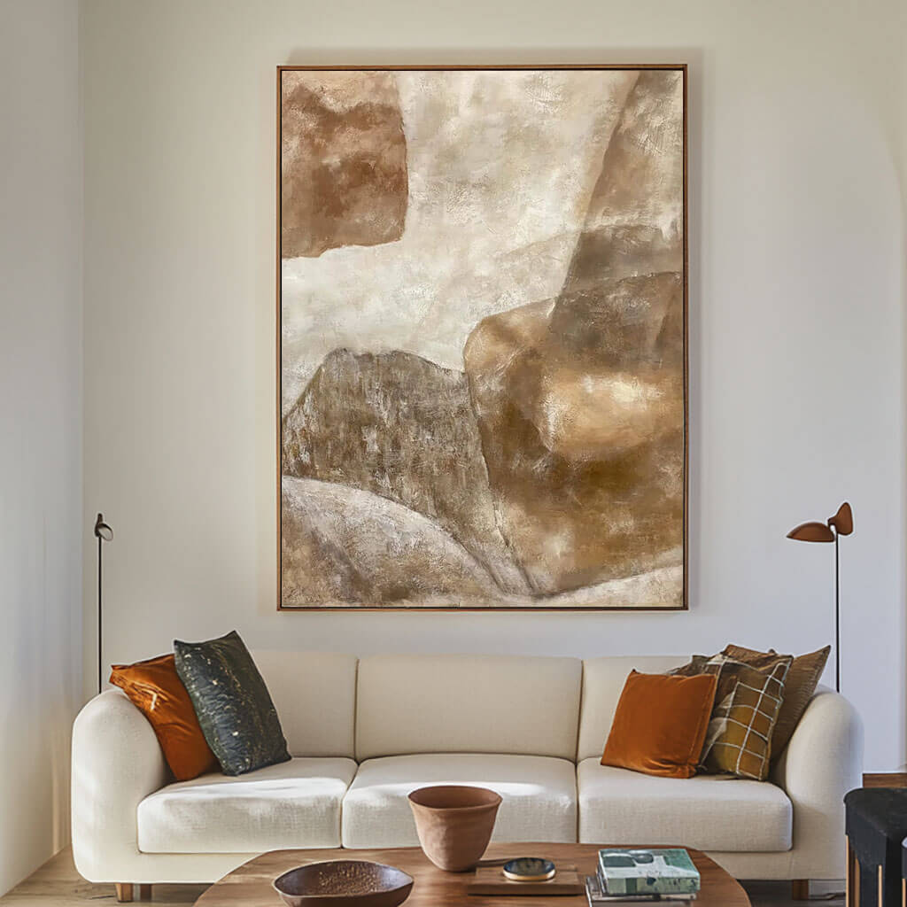 Warm Earth Tone Abstract Wall Art | Beige & Brown Canvas #AA 373
