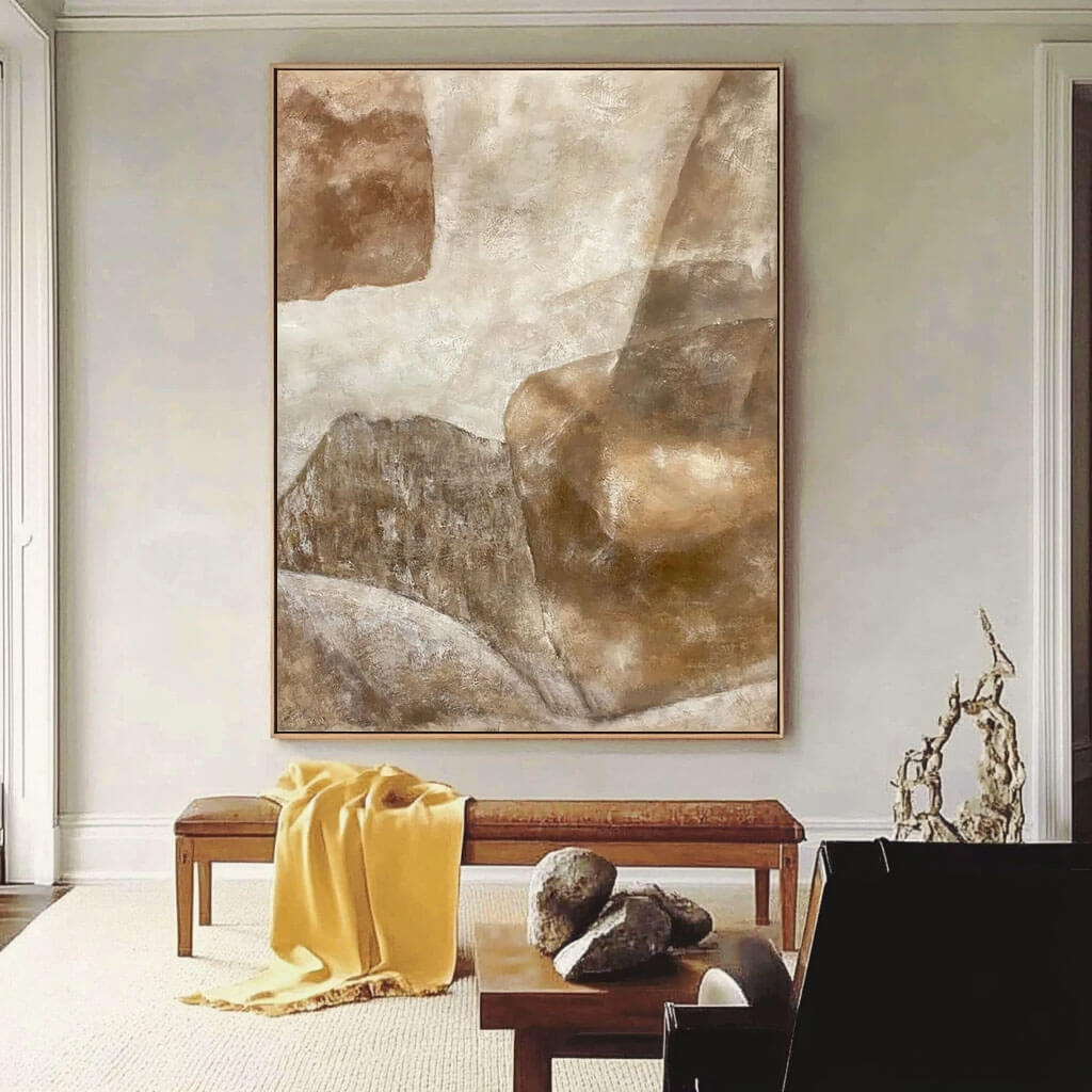 Warm Earth Tone Abstract Wall Art | Beige & Brown Canvas #AA 373